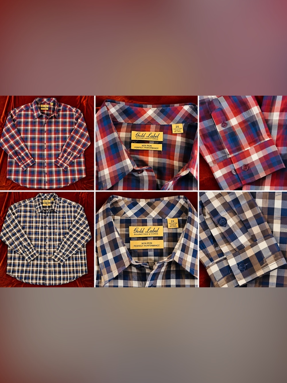 Non-Iron 100% Cotton Plaid Button Down Shirt Gold Label